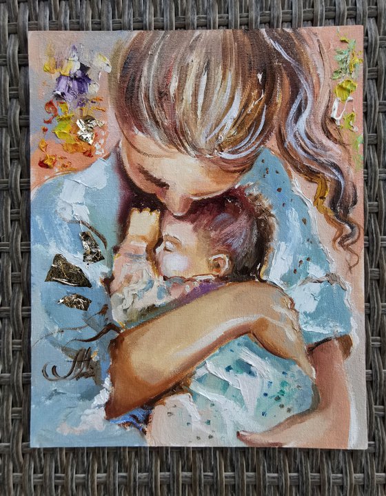 Mother and Child Original Artwork, Emotional Family Portrait