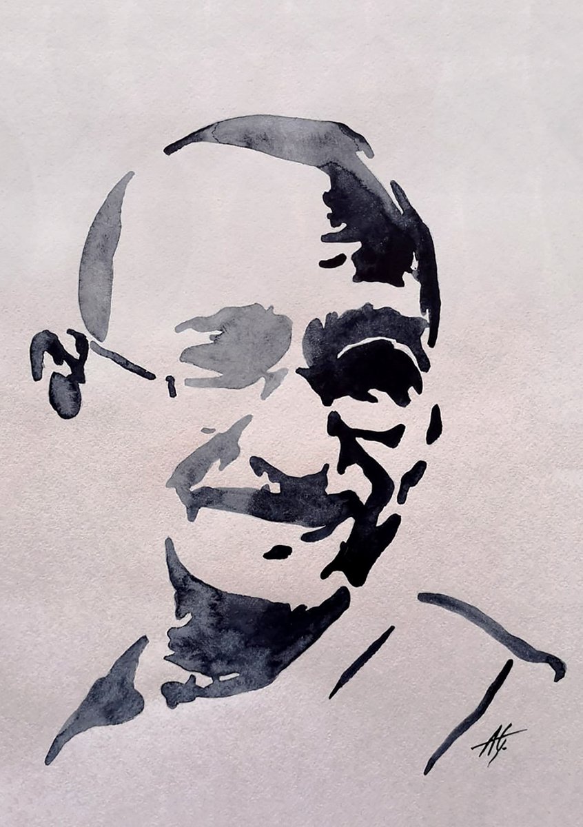 Urban And Pop Portrait Watercolour By Aneta Gajos, 12 X 17, Mahatma Gandhi, Original Artwork
