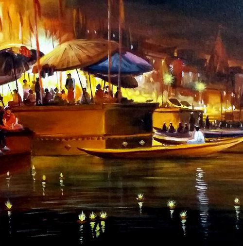 Festival Night at Varanasi Ghat by Samiran Sarkar