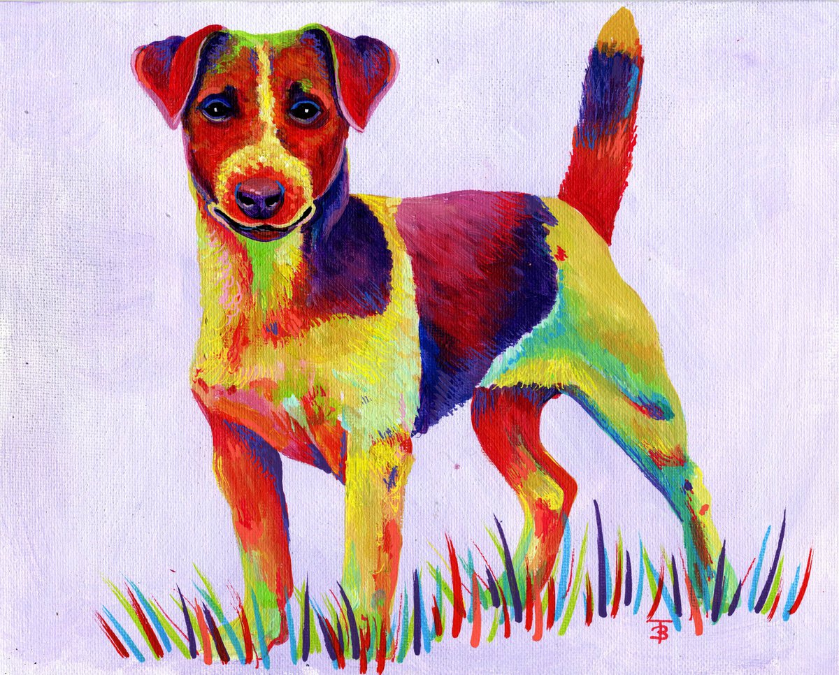 Expressive Animal Acrylic Painting By Tiffany Budd, 12 X 10", Rainbow Jack Russell, Original Artwork
