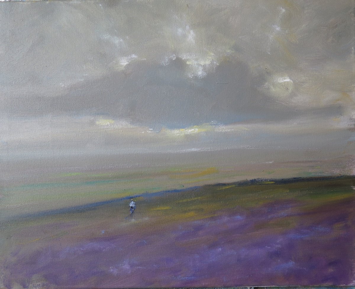 Impressionistic Landscape Oil Painting By Malcolm Ludvigsen, 20 X 15", Dull, Misty Day In The Yorkshire Moors, Original Artwork