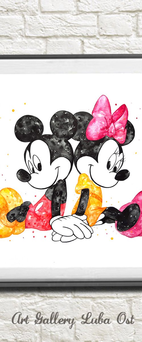 Mickey and Minnie Mouse, Watercolor by Luba Ostroushko