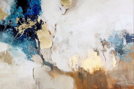 "Avalanche 4" Abstract acrylic blue gold art