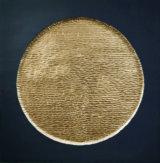 "Golden Blue Mars" Navy gold textured art
