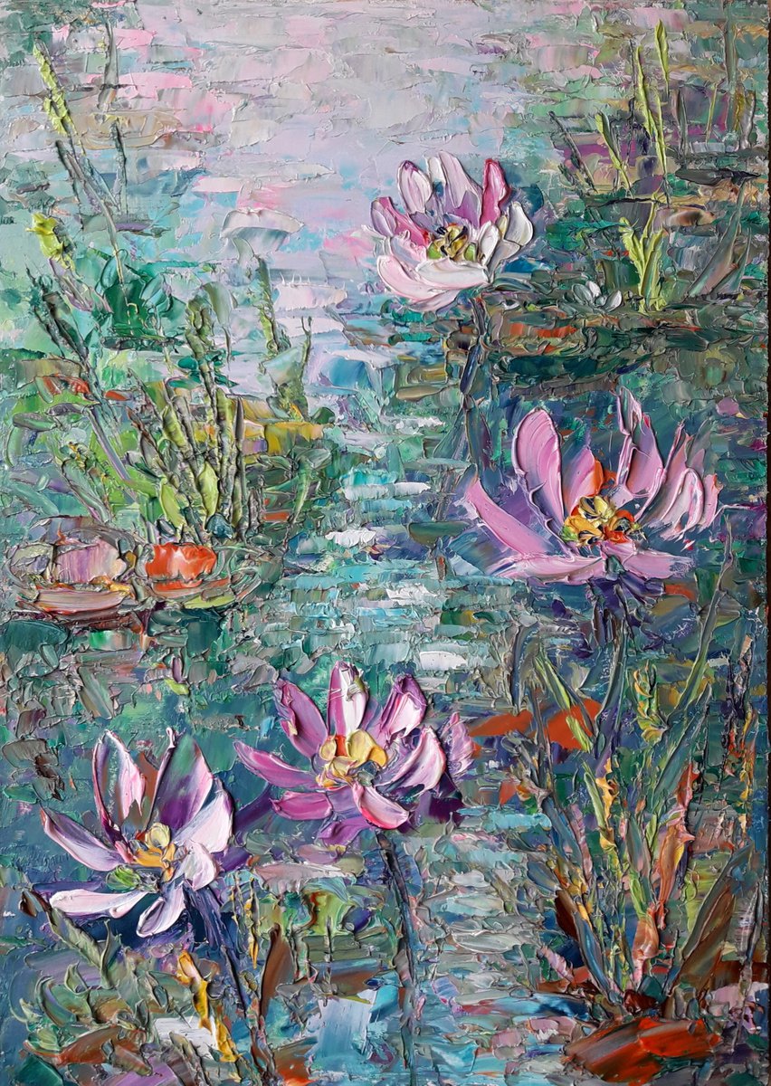 (Reservation) Water Lilies Artwork, Flower Painting, Water lily Oil Impasto, Original Art... by Kseniya Kovalenko