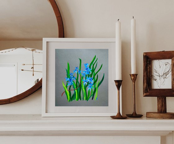 Forget-me-not Gouache Painting, Blue Flowers Original Artwork, Wild Flower Wall Art, Romantic Gift