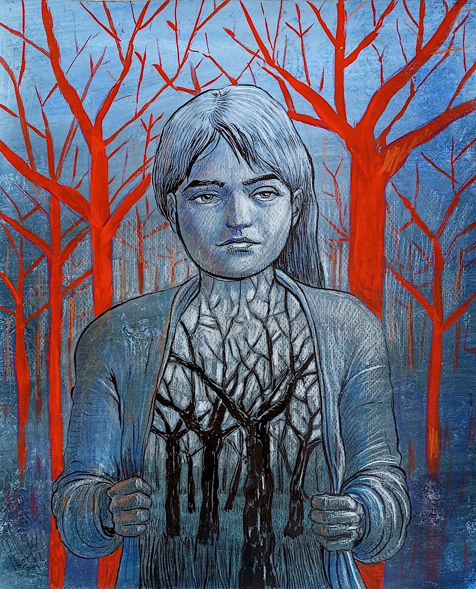 Illustrative Portrait Drawing By Paolo Beneforti, 9 X 12", Her Private Wood, Original Artwork