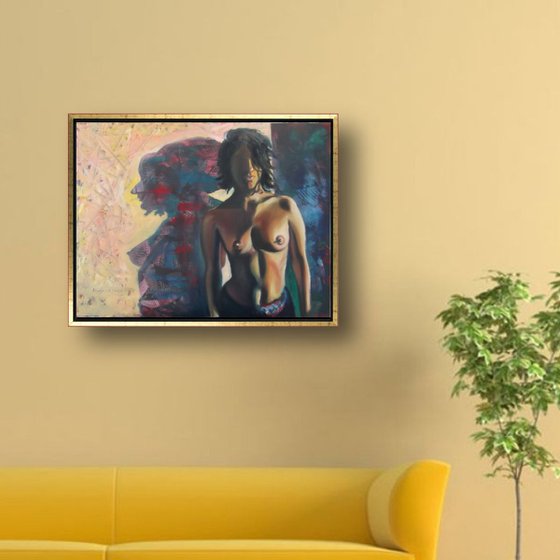 NUDE YOUNG WOMAN IN TWILIGHT, EROTIC Impressionist Oil Painting on Panel