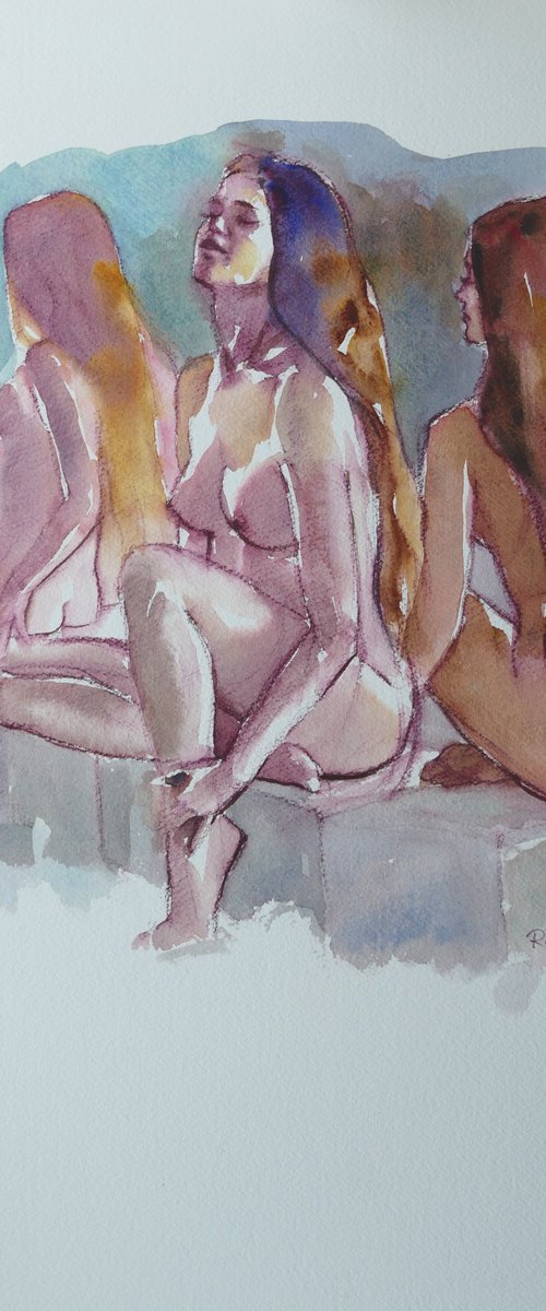 seated nude 3 poses by Rory O’Neill