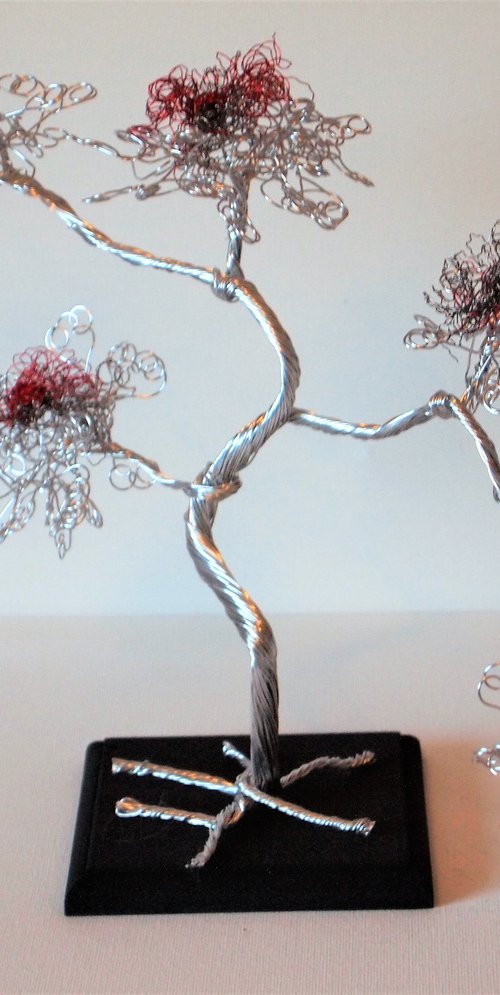 Silver, Red & Grey, Bonsai Tree by Steph Morgan