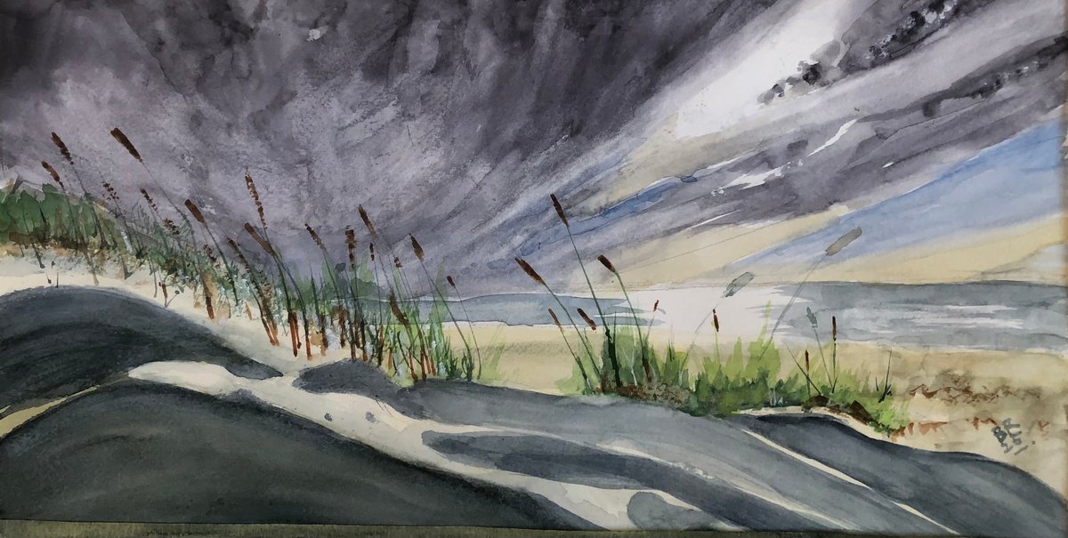 Impressionistic Landscape Watercolour By Bernd Rieve, 17 X 9, Dune Ii, Original Artwork