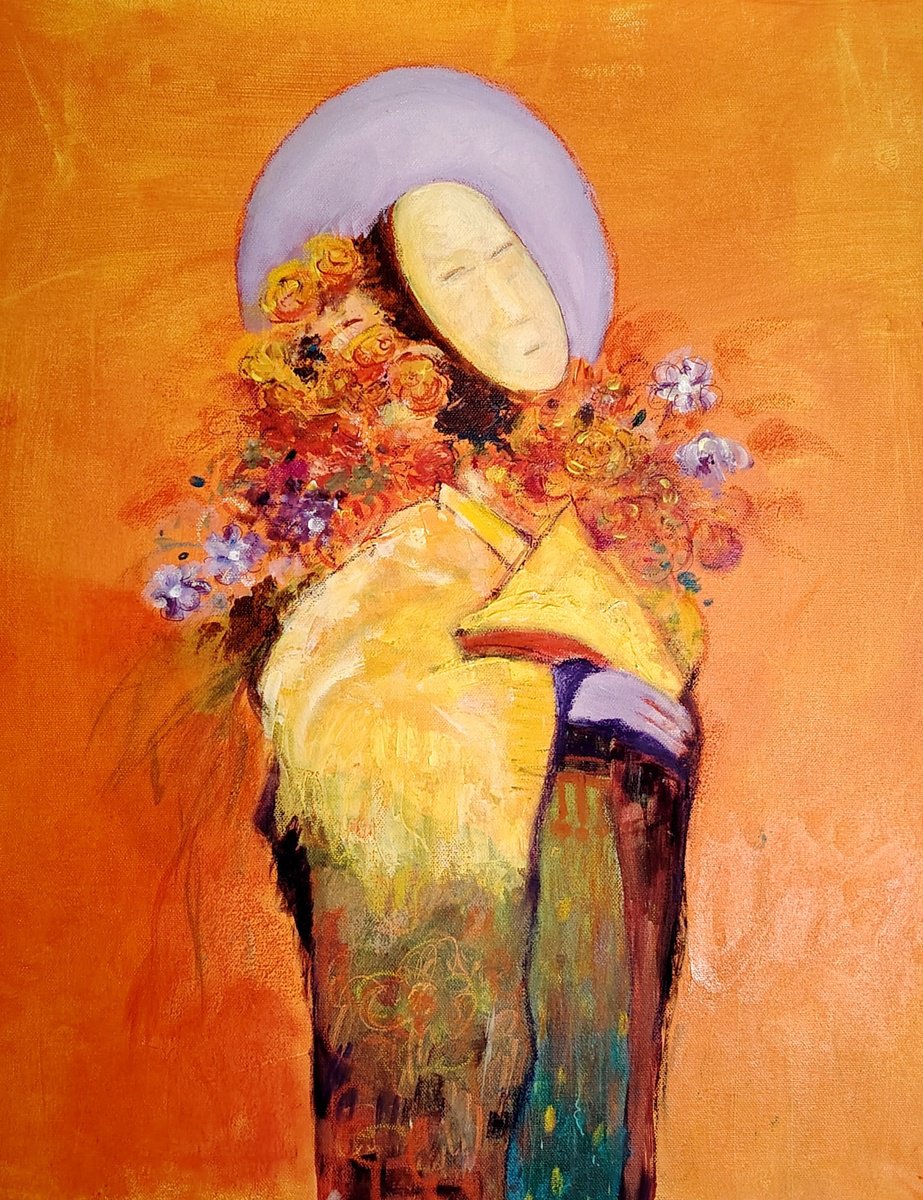 Abstract Portrait Painting By Kira K. Sadian, 20 X 24", Spring Before Summer, Original Artwork