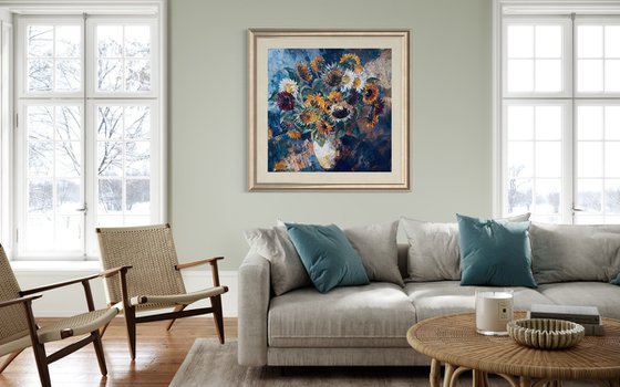 A large bouquet of sunflowers