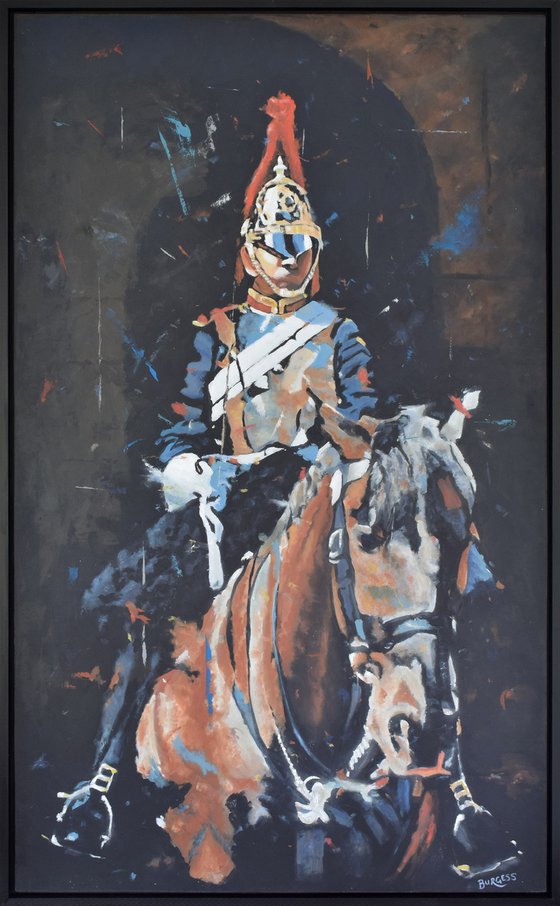 Mounted Household Cavalry - Framed Oil On Board - 46.5" x 29"