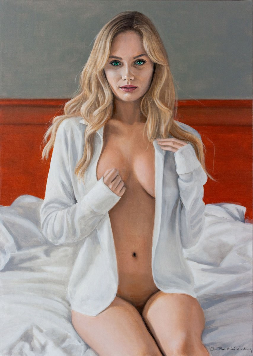 Photorealistic Portrait Oil Painting By Jean-Pierre Andre Leclercq, 20 X 28, Natalia (1), Original Artwork