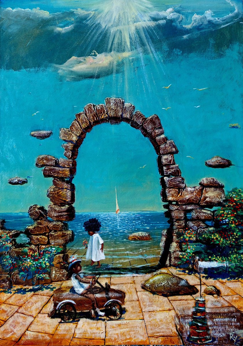 Surrealistic Landscape Oil Painting By Serhiy Roy, 17 X 23", Mystery Of The Abandoned Arch., Original Artwork
