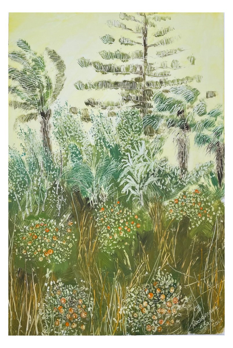 Naive Landscape Oil Painting By Maija Nochevnaya, 14 X 20", Warm Wind 2, Original Artwork