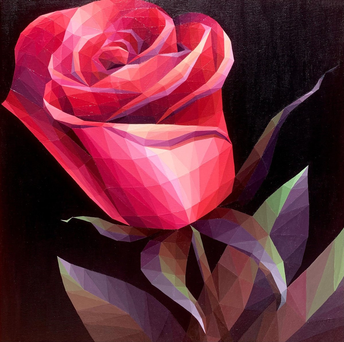 Scarlet Crystal Rose On Black By Maria Tuzhilkina, 24 X 24, Artwork For Sale On Artfinder