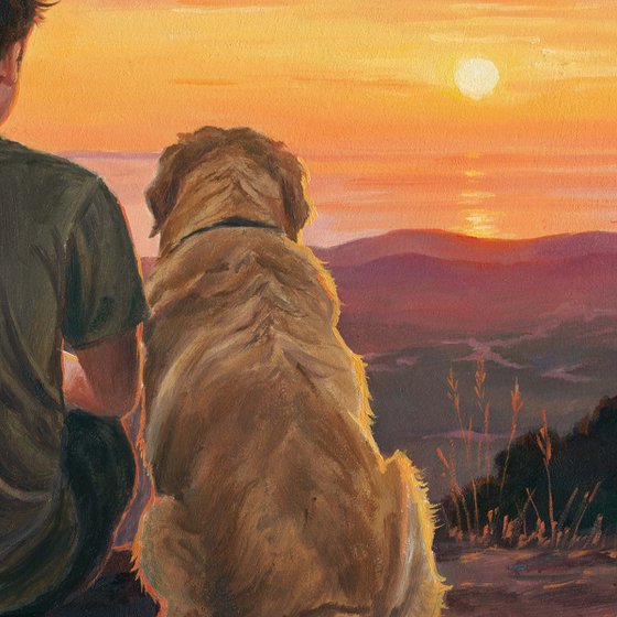 Boy sitting with a Golden Retriever dog