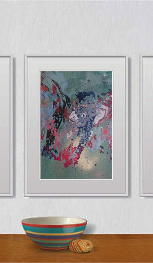 Set of 3 Fluid abstract original paintings on carton - 18J050 by Kuebler