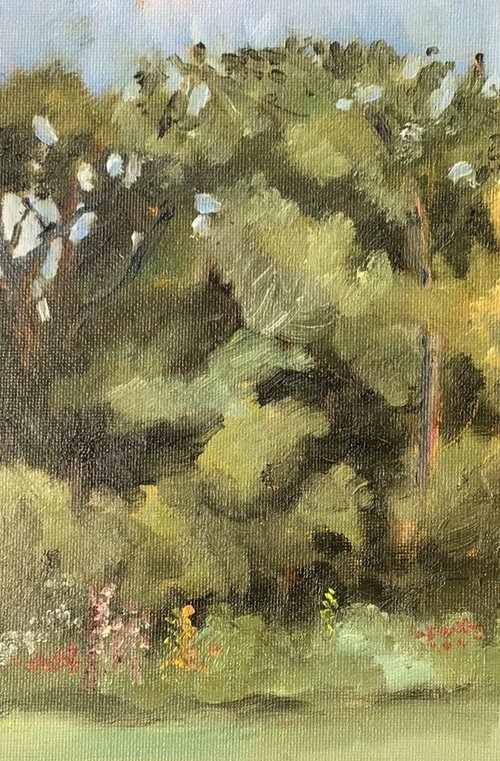 Trees in the country park. Original oil painting. by Julian Lovegrove Art