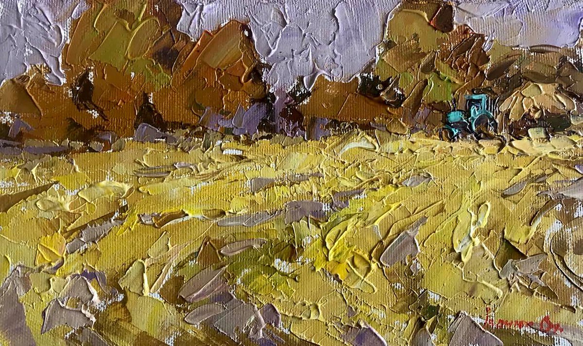 Impressionistic Landscape Oil Painting By Kalenyuk Alex, 10 X 6", Golden Steppes, Original Artwork
