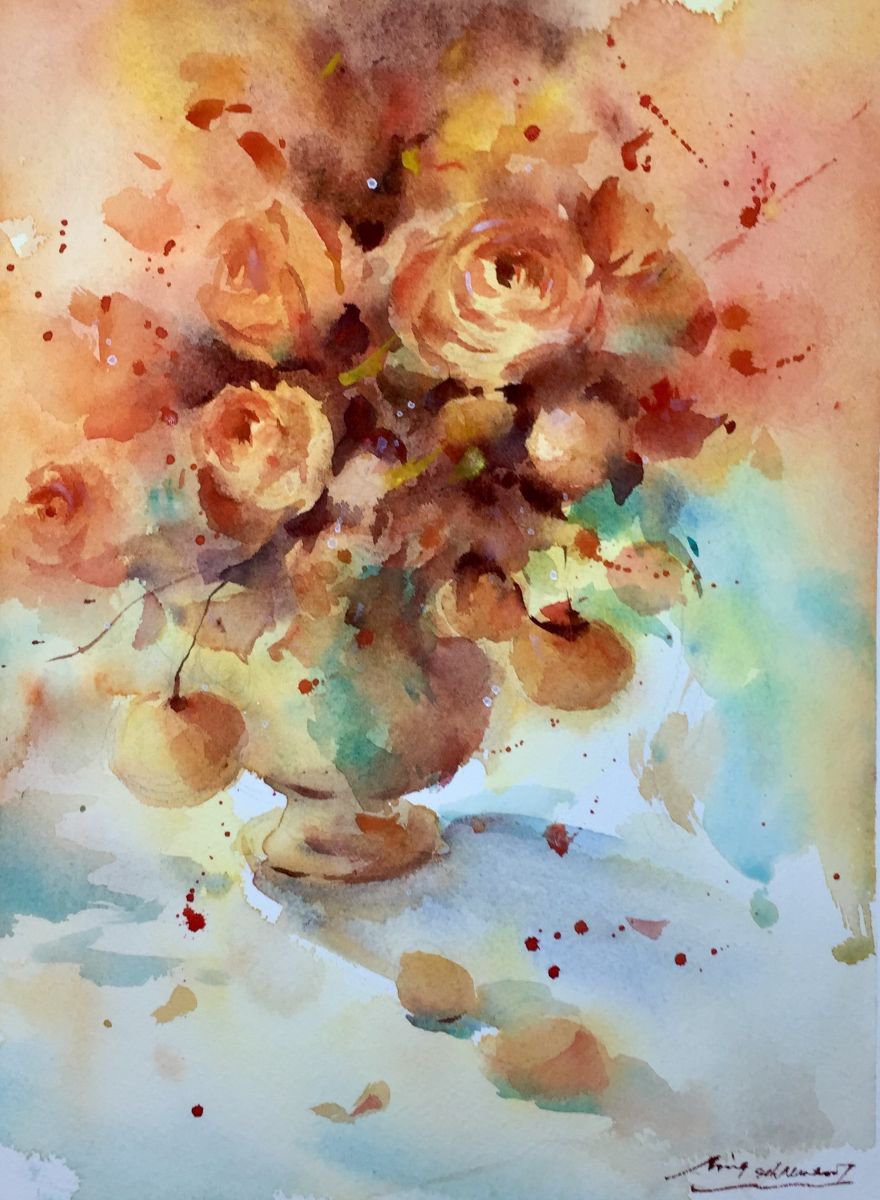 Impressionistic Botanical Watercolour By Jing Chen, 11 X 15, Blossom 15, Original Artwork