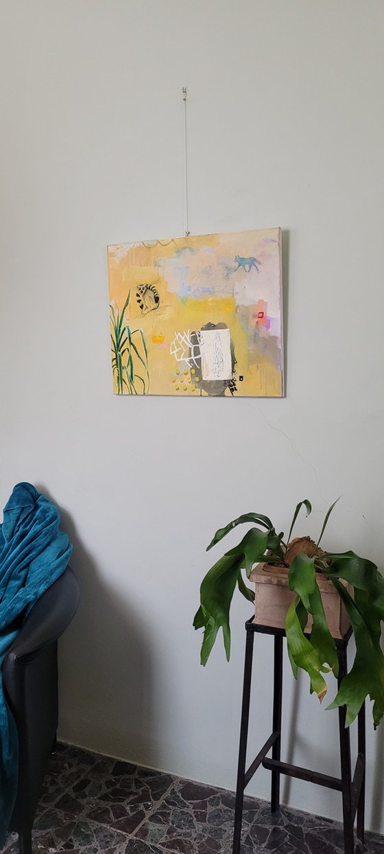 A girl, a lemur, a wolf and a plant
