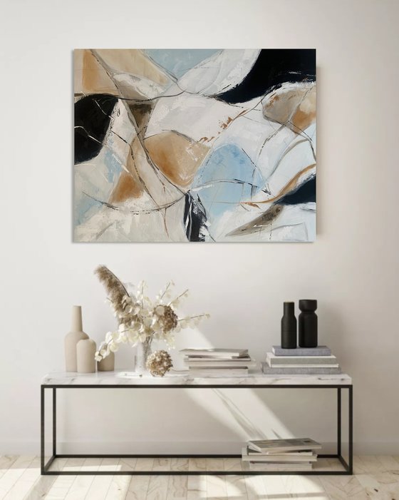 Light blue abstraction. White large Geometric Abstract Art. POWDER