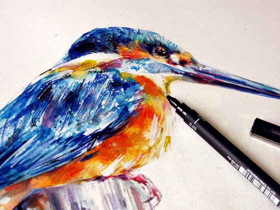 kingfisher watercolour A3