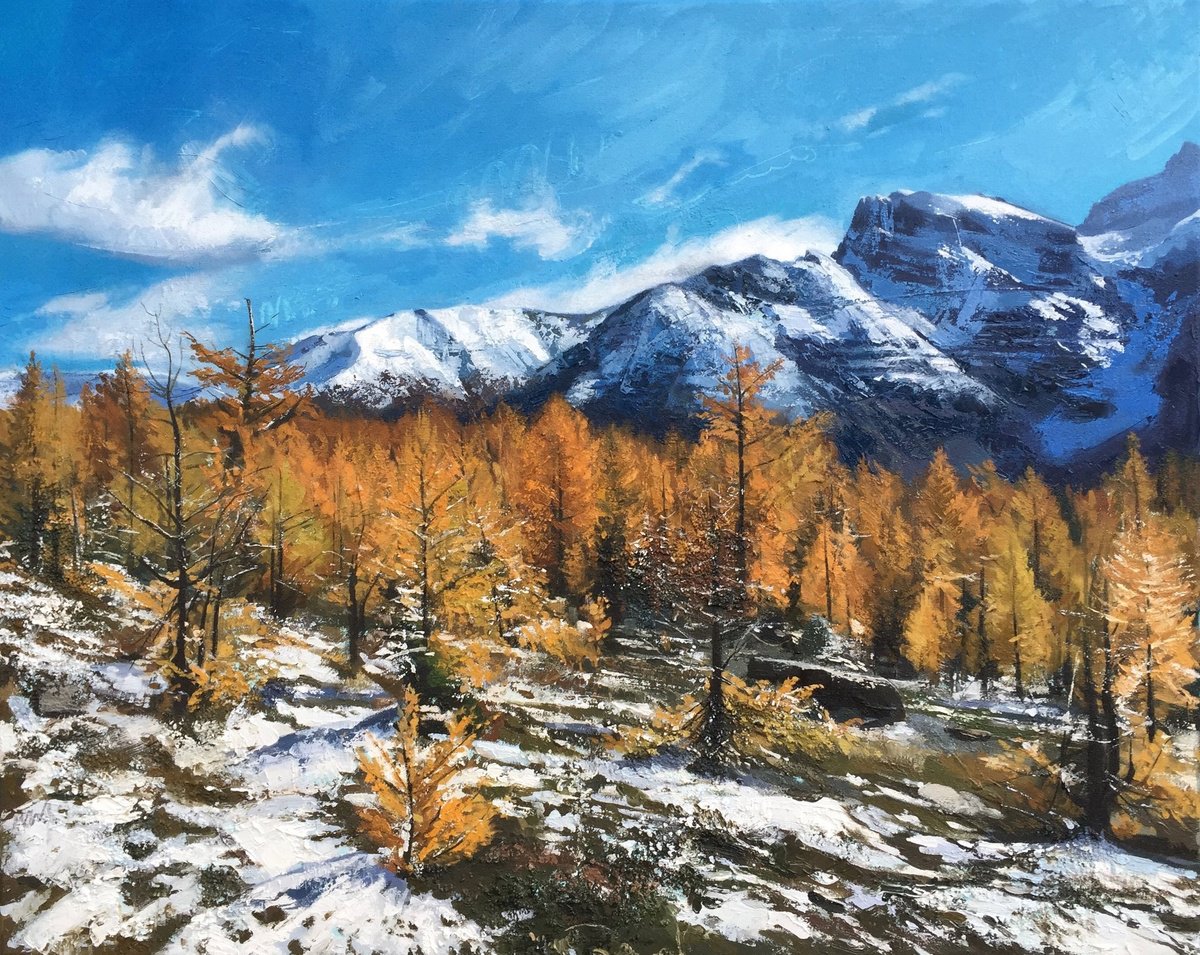 Expressive Landscape Oil Painting By Andrew Newton, 34 X 28, Larch Valley, Original Artwork
