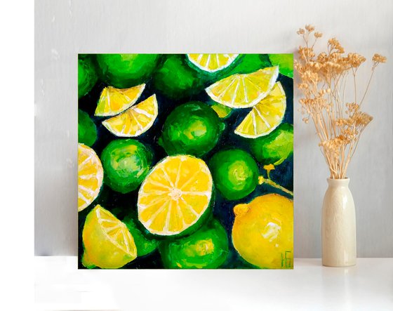 Still life with lemons and limes Original art green yellow