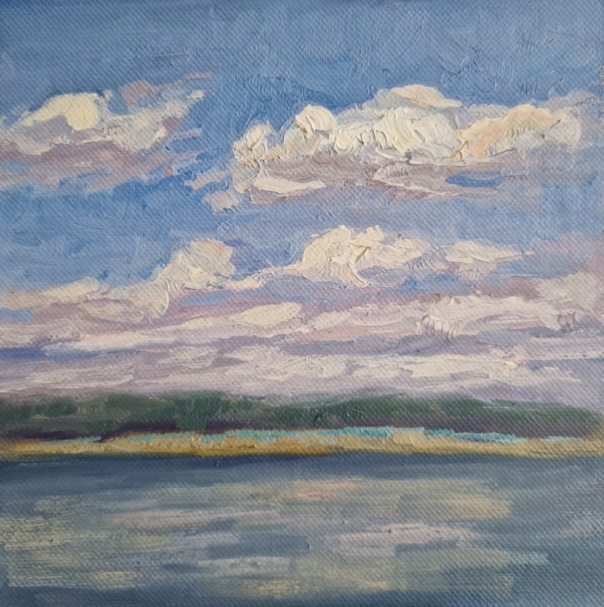 Impressionistic Landscape Oil Painting By Olena Kolotova, 12 X 12", Landscape "On The Lake", 2024, Original Artwork