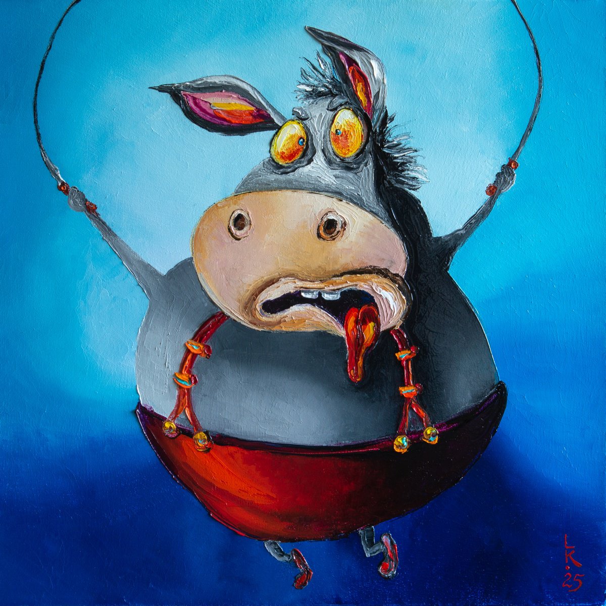 Surrealistic Animal Oil Painting By Liubov Kuptsova, 20 X 20", Donkey