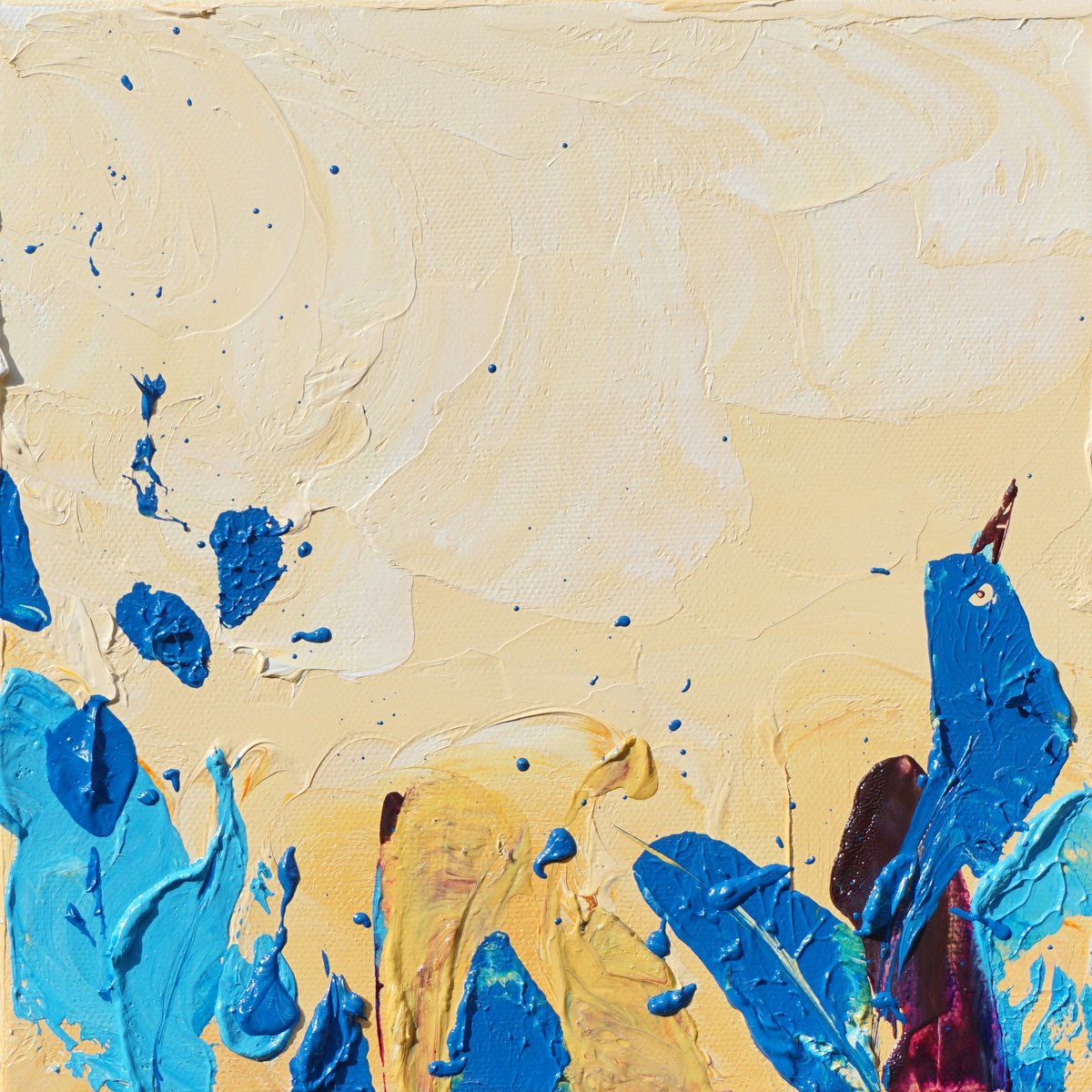 Expressive Animal Oil Painting By Jelena B, 8 X 8, Happy Tile-Niltava Blue Chick, Original Artwork