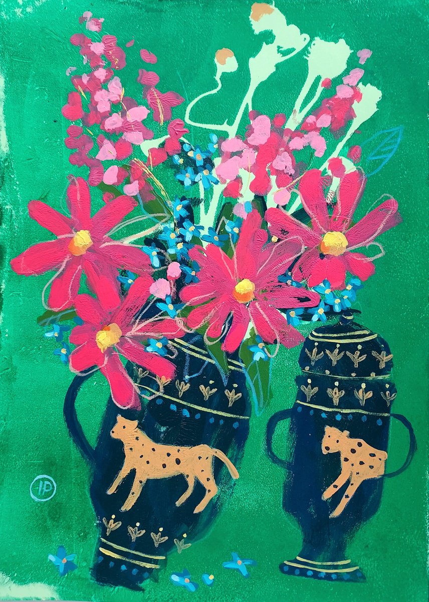 Impressionistic Botanical Acrylic Painting By Irina Plaksina, 8 X 12, Running Of Cheetahs, Original Artwork