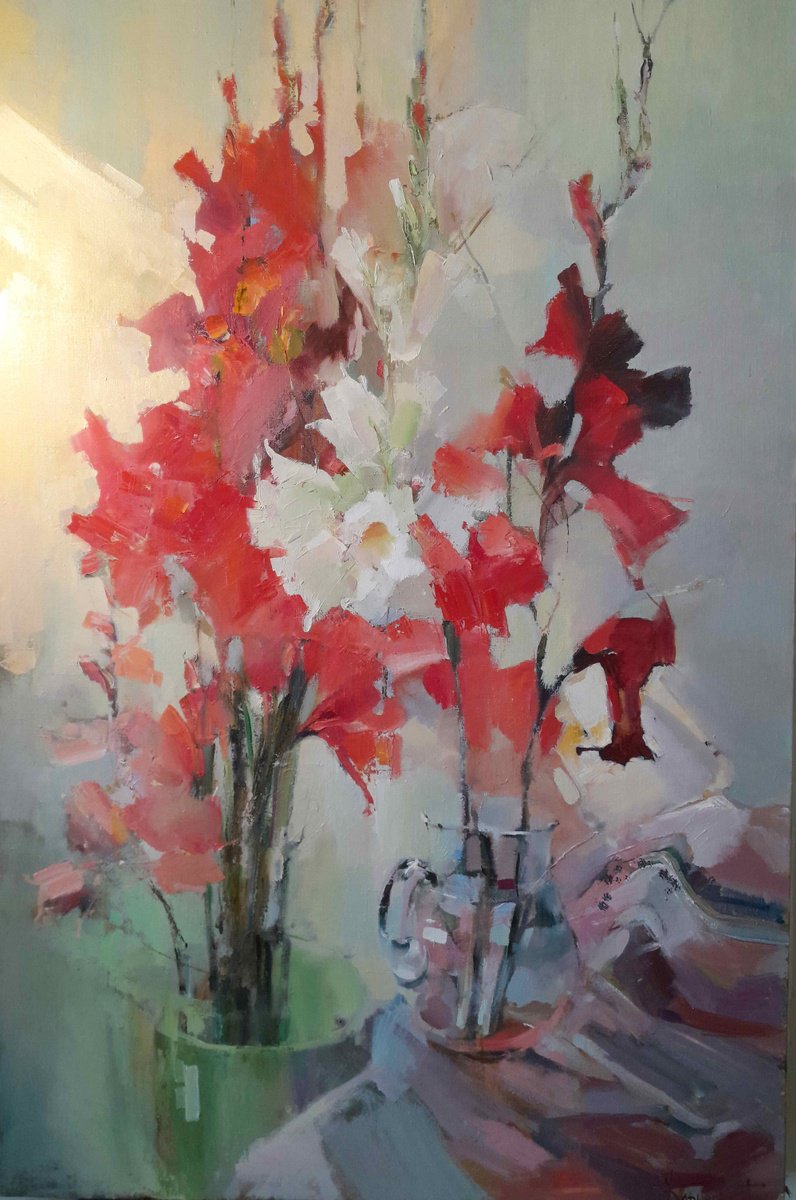 Impressionistic Botanical Oil Painting By Tatyana Barinova, 31 X 47", Dream Team, Original Artwork