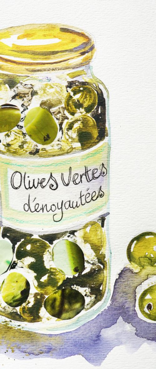 Olives in a jar (pitted) by Julia  Rigby