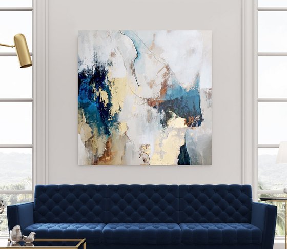 "Sobriety" Acrylic abstract navy gold art