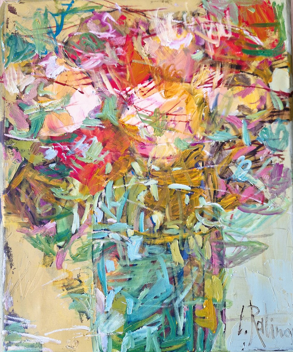 Organic Botanical Oil Painting By Yelena Ralina, 18 X 22", Ethereal Bloom, Original Artwork