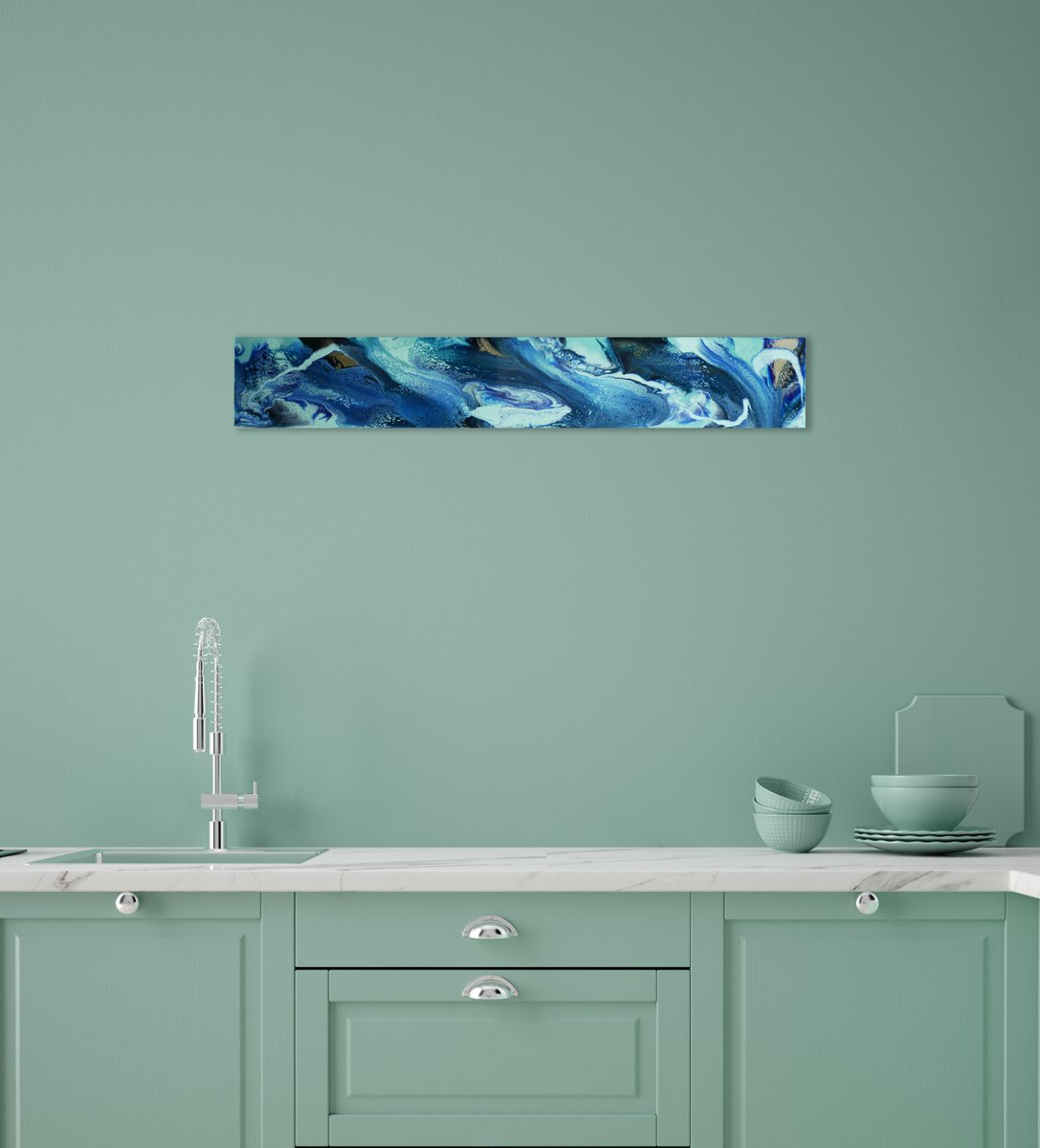 Mint Blue Gold Resin Panoramic by Hannah Bruce