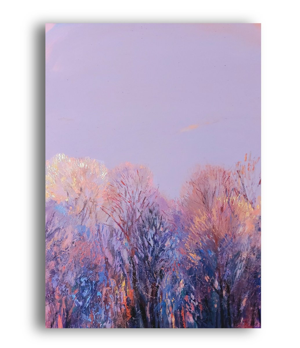 Expressive Landscape Acrylic Painting By Anna Silabrama, 20 X 28, - ?Evening - ?, Original Artwork