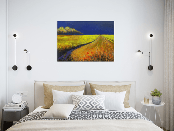 'Among The Red Rushes' Vivid Landscape Oil Painting