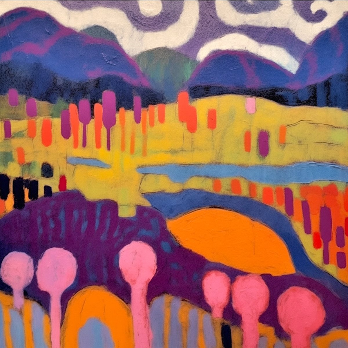 Abstract Acrylic Painting By V+V Kniazievi, 43 X 43", Colorful Day #7, Original Artwork