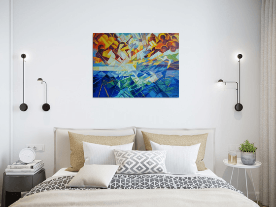 Seascape (60x80cm, cubism, oil painting, ready to hang)