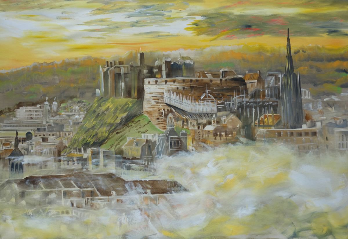 Edinburgh painting 110x160 cm Large S052 impressionism acrylic painting on unstretched can... by Ksavera