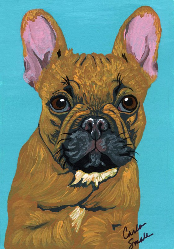 Original Miniature Painting French Bulldog Pet Dog Art-Carla Smale