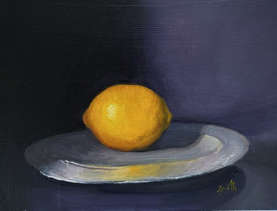 Lemon Still Life original oil realism painting.