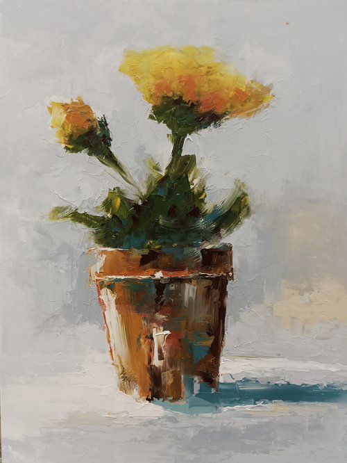 Modern still life oil painting. Flowers in vase by Marinko Šaric