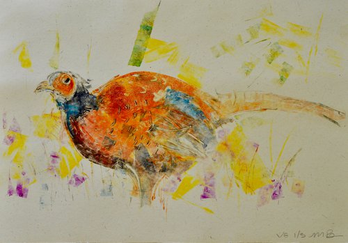 Pheasant monoprint 1/3 by Michelle Parsons